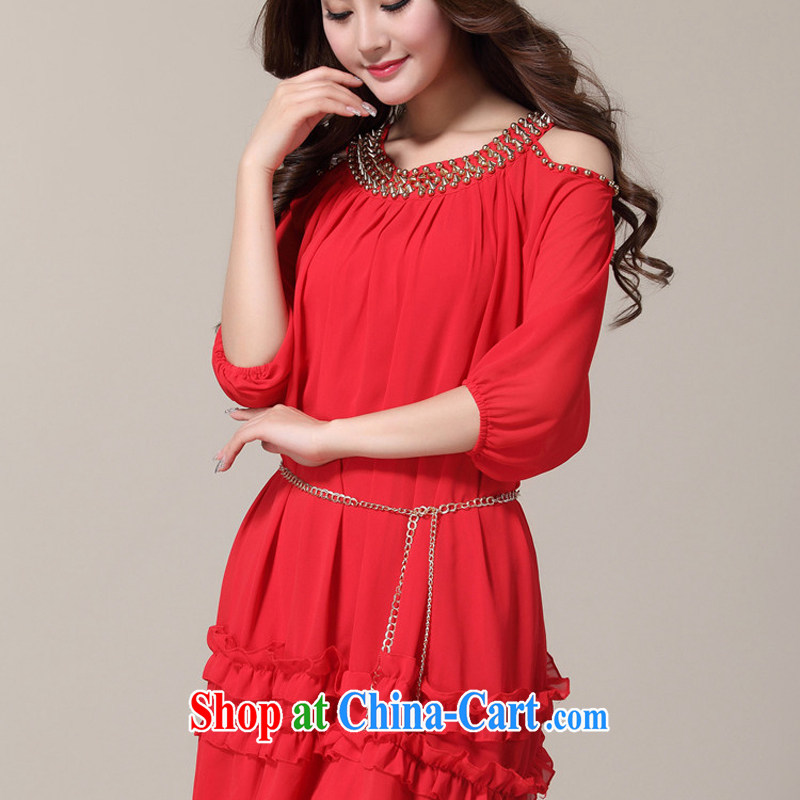 618 to the land is still the Yi 2015 summer new, large, female Korean version of yuan style rivets short-sleeved dresses to pass through 100 - 250 Jack red 6 XL, land is still the garment, and, shopping on the Internet