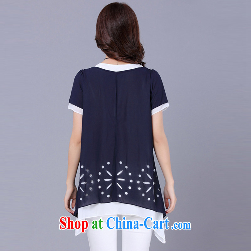 Van Gogh, the larger female 2015 summer new Korean female large code leisure double-collar short-sleeve snow woven shirts thick sister female solid shirt lace T-shirt dark blue 4 XL, Catherine Van Gogh, and, on-line shopping