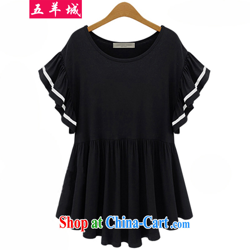 Five Rams City in Europe and America is indeed the XL women mm thick summer decoration, graphics thin, long, thick sister flouncing loose cuff short sleeves shirt T 181 light gray 4 XL, 5 rams City, shopping on the Internet