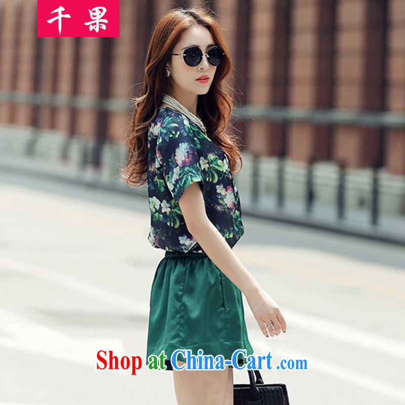 1000 fruit 2015 summer New, and indeed increase, female Korean thick MM loose stamp graphics thin T-shirt + shorts Leisure package Women 8955 green 5 XL 175 - 200 jack, 1000 fruit (QIANGUO), online shopping