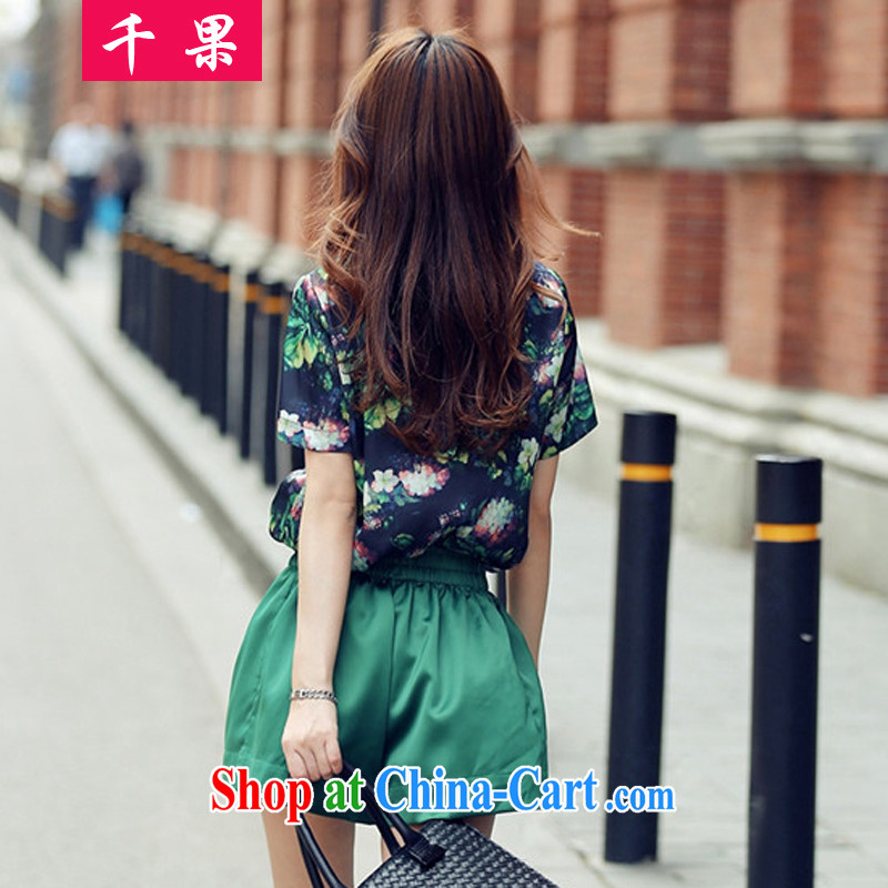 1000 fruit 2015 summer New, and indeed increase, female Korean thick MM loose stamp graphics thin T-shirt + shorts Leisure package Women 8955 green 5 XL 175 - 200 jack, 1000 fruit (QIANGUO), online shopping