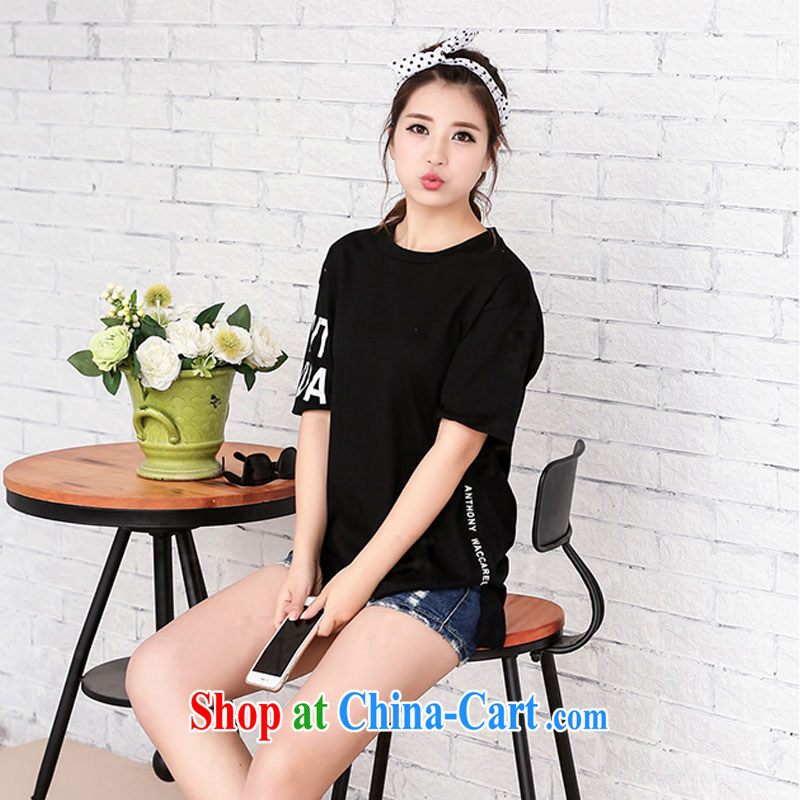 (The 2015 summer female Korean version of the new, larger female stylish casual women T pension round-collar fat loose short-sleeved T-shirt female black, code, the (COLINCOS), shopping on the Internet