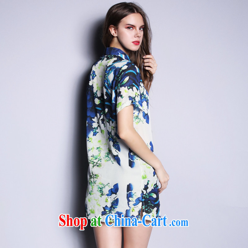 Director of the Europe and the fat increase, female fat mm summer 2015 Korean short-sleeved stamp snow woven shirts and shirt 1639 large blue code 140 XXL about Jack, Director (Smeilovly), online shopping
