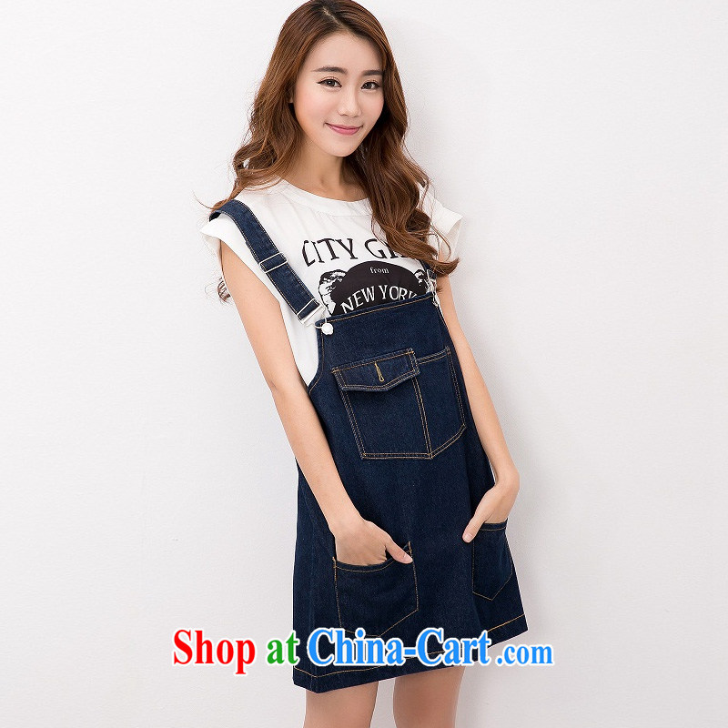 According to perfect summer 2015 new emphasis on MM retro graphics thin large code female loose jeans with dress straps dress Y 2139 dark blue XXXL, according to perfect (Yibofei), and, on-line shopping