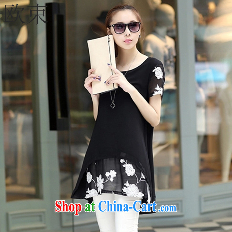 The beam summer 2015, round-collar cultivating short-sleeved lace snow woven shirts thick MM larger dresses girls 122 black XXXL, the harness, and shopping on the Internet