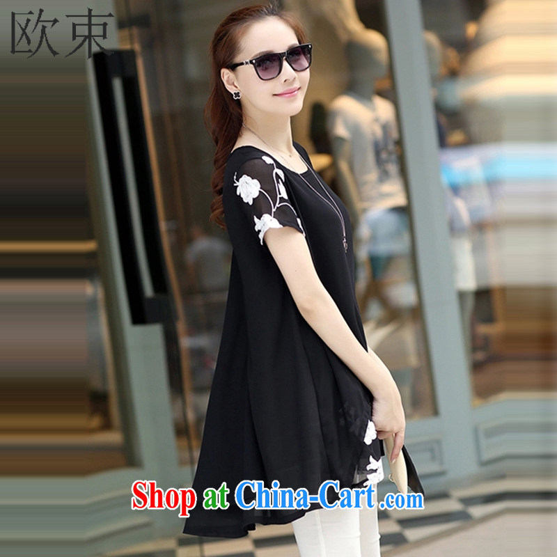 The beam summer 2015, round-collar cultivating short-sleeved lace snow woven shirts thick MM larger dresses girls 122 black XXXL, the harness, and shopping on the Internet