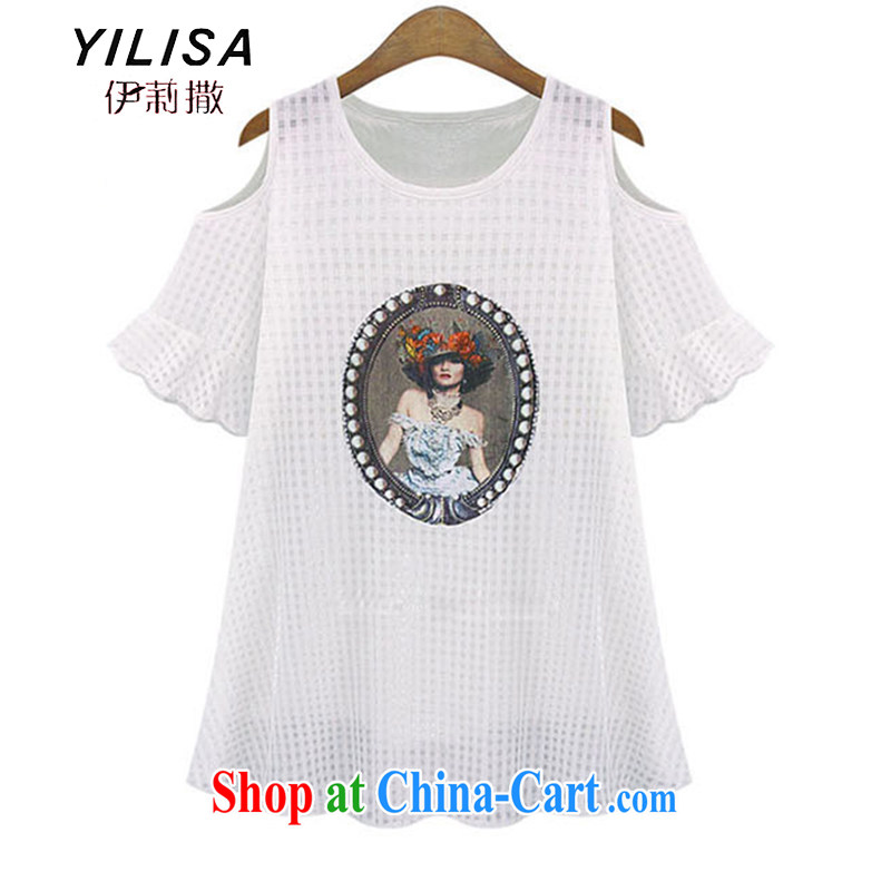 The YILISA code female summer short-sleeved loose bare shoulders A Field dress mm thick soft Europe by the summer, long T-shirt K 569 white 5 XL