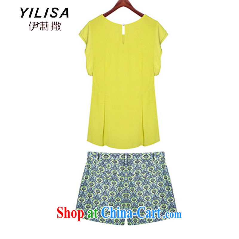 YILISA larger female summer new bat sleeves T-shirt shirt T-shirt and shorts set thick mm summer casual shirt shorts package K 608 Map Color 4 XL, Ms. Isaac (YILISA), online shopping