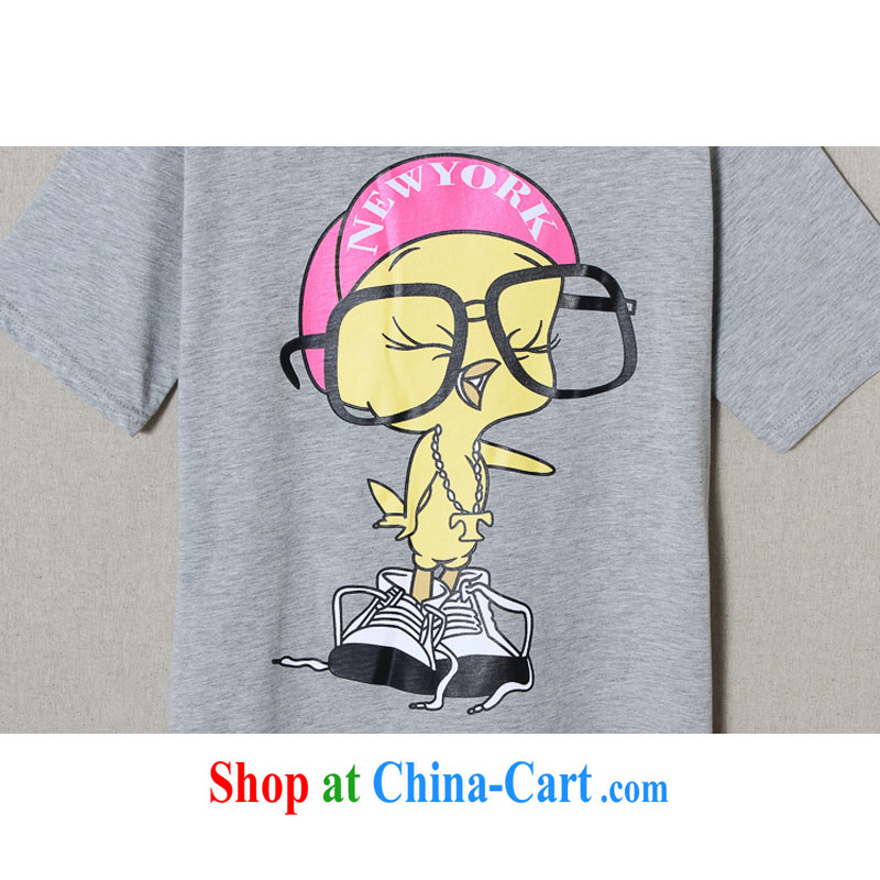 Hi Margaret slavery summer King King, female T shirt relaxed and stylish dyeing and printing a cartoon pattern cotton shirt A 7989 the large gray code 3XL, hi Maria slavery, shopping on the Internet