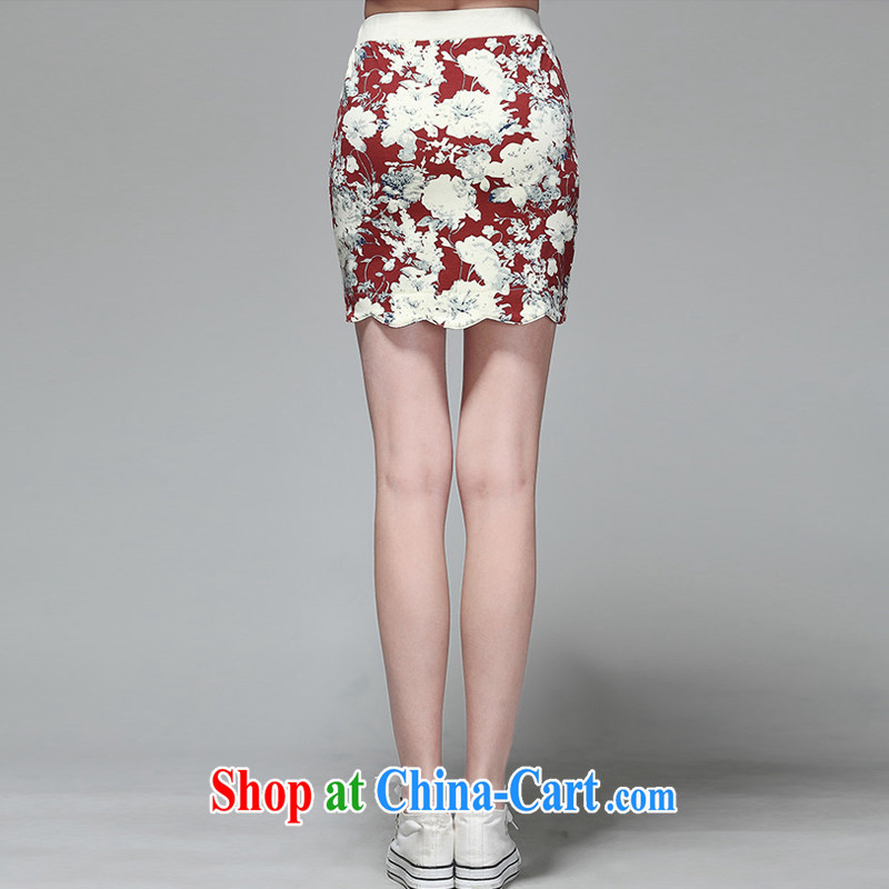 Morning would be 2015 summer new Korea and indeed intensify, comfortable cotton skirt body fat 100 mm ground leisure knocked color flowers stamp body short skirt maroon 3XL, morning, and shopping on the Internet