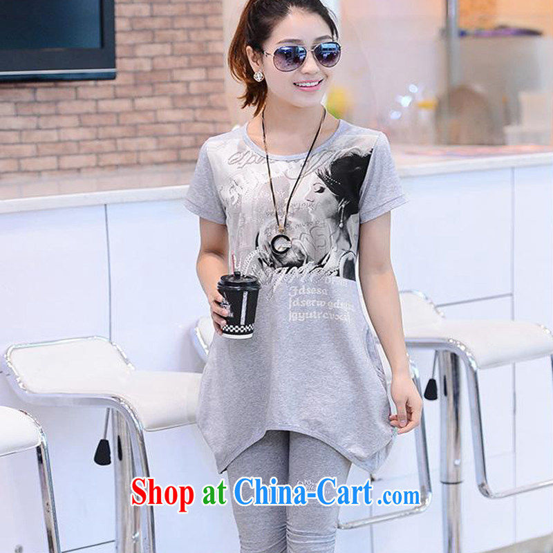 Health concerns women * 2015 spring and summer new, long, short-sleeved T-shirt Han version the code loose T-shirt + 7 pants Two Piece Set with white XL, blue rain bow, and shopping on the Internet