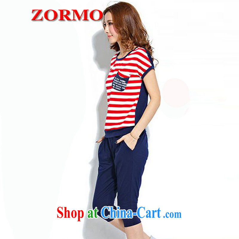 ZORMO 2015 summer new, larger campaign kit stripes T-shirt + 7 pants and indeed increase leisure suite royal blue 5 XL, ZORMO, shopping on the Internet