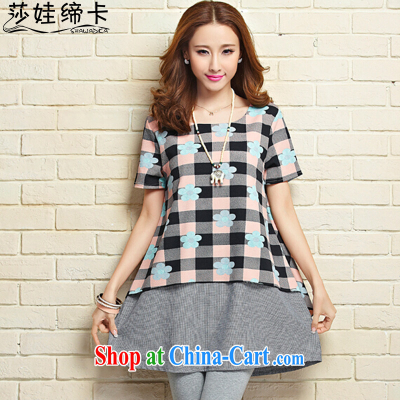 She concluded her card pregnant women skirts summer sun stomach fat sister dresses video thin grid control leave of two short-sleeved round-collar skirt blue and white XL