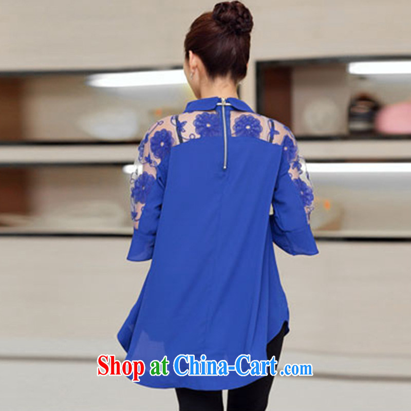 Funding Pak 2015 summer new, thick mm maximum code female child for stitching lace cuff snow woven shirts shirt female Z 819 blue 4 XL, Bo (ZRBU), online shopping