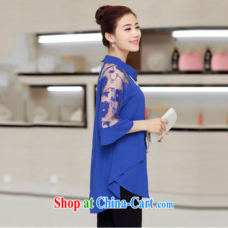 Funding Pak 2015 summer new, thick mm maximum code female child for stitching lace cuff snow woven shirts shirt female Z 819 blue 4 XL, Bo (ZRBU), online shopping