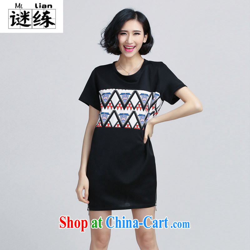 Mystery train summer 2015 new thick mm package and stamp with long, short-sleeved larger women dress 6069 black XXXL, mystery train, shopping on the Internet