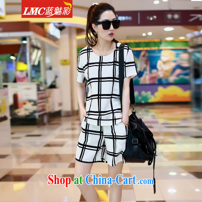 Clear blue color code is female and indeed intensify summer Plaid Shorts set thick mm female beauty graphics thin Leisure package girls summer Haig 5 XL, clear blue color, and shopping on the Internet