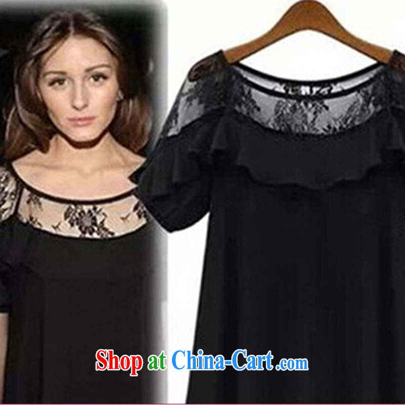 The Yi 2015 summer new European and American women with large, snow-woven shirts loose video thin Openwork sexy T-shirt with short sleeves black XXXXL, pixel (kasuyi), shopping on the Internet