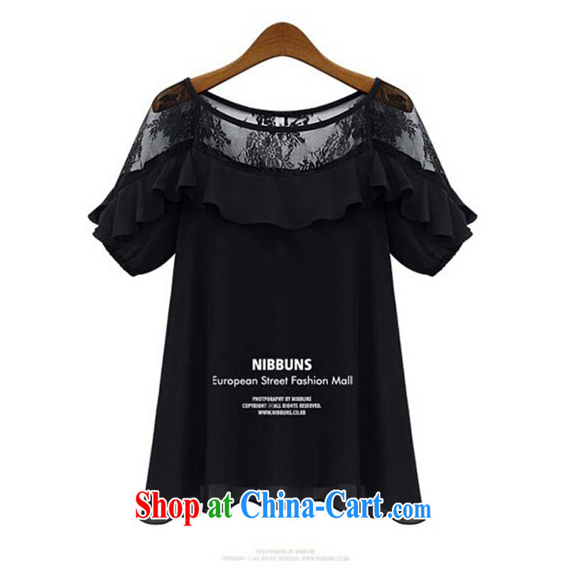 The Yi 2015 summer new European and American women with large, snow-woven shirts loose video thin Openwork sexy T-shirt with short sleeves black XXXXL, pixel (kasuyi), shopping on the Internet