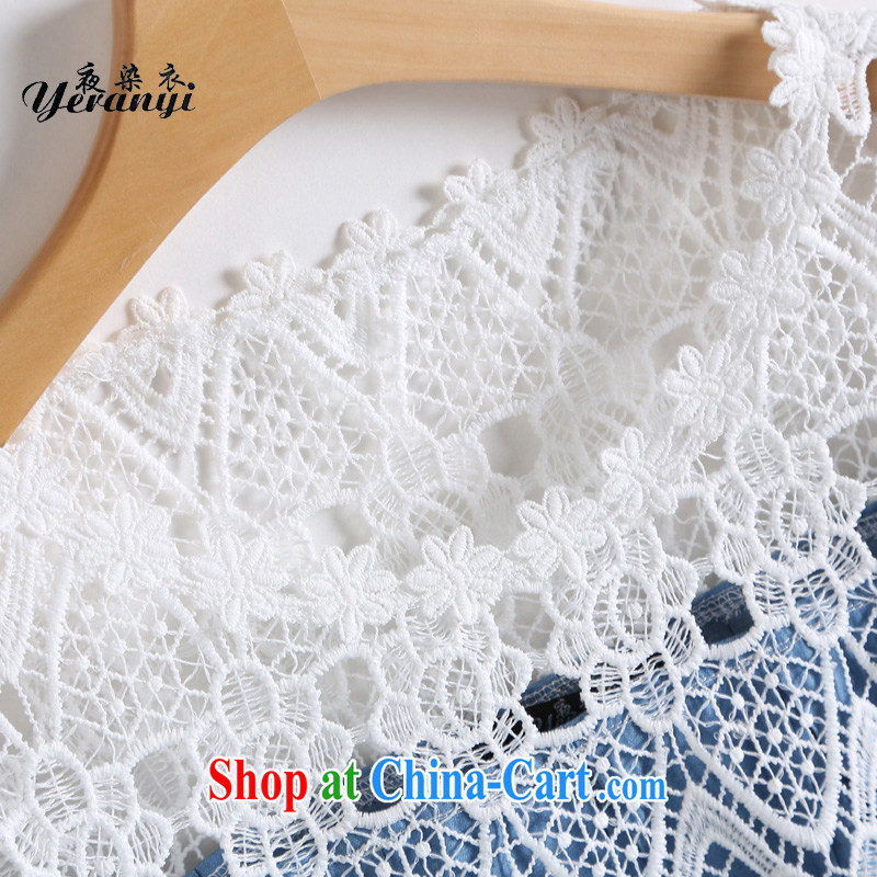 My dyeing clothing summer 2015 new, the United States and Europe, women spend a Openwork comfortable loose video thin tile T-shirt light blue 5 XL (170 - 185 ) jack, the night dyed Yi (yeranyi), online shopping