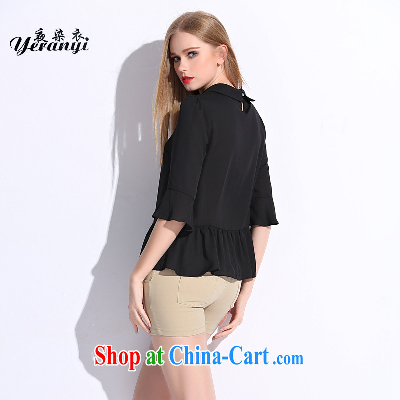 My dyeing clothing summer 2015 new, the United States and Europe, ladies embroidered comfortable horn cuff loose video thin ice woven shirts black 6 XL (185 - 200 ) jack, the night dyed Yi (yeranyi), online shopping