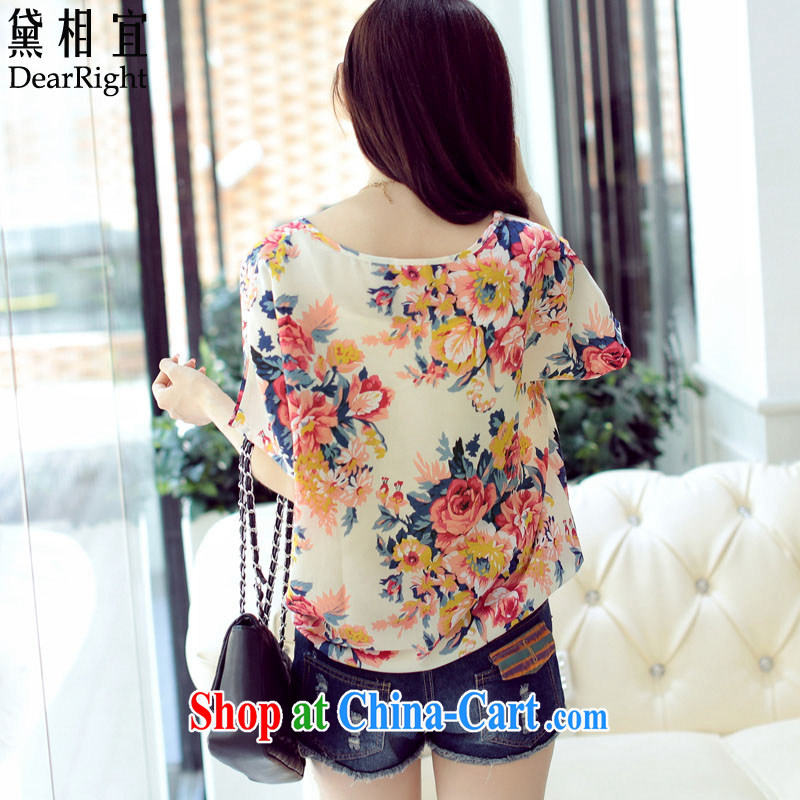 Diane affordable 2015 summer new, thick sister and indeed XL snow woven shirts T pension 200 Jack thick MM Korean loose video thin short sleeved T-shirt Peony flower 3XL (recommendations 190 - 220 jack), Diane travellers (DearRight), online shopping