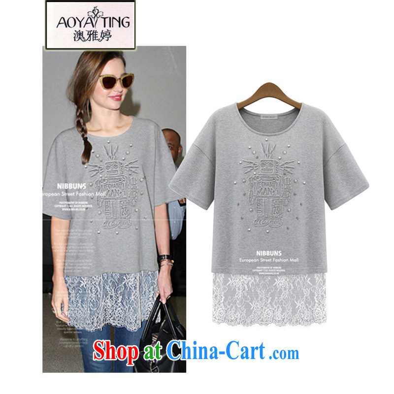 o Ya-ting 2015 New, and indeed increase, female fat mm summer graphics thin lace shirt short-sleeved shirt T women 8935 light gray 5 XL recommends that you 175 - 200 jack