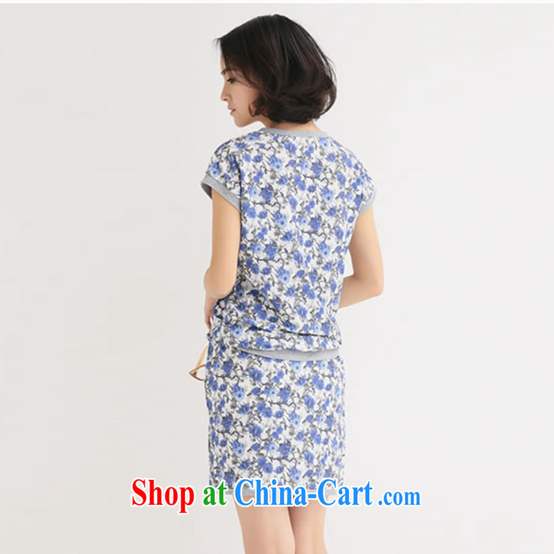 From here to 2015 summer new, larger 200Jack won graphics thin floral short skirt girls leisure suite 1127 blue XXXXL (suitable for 220 - 260 jack) to debate (KOSHION), online shopping