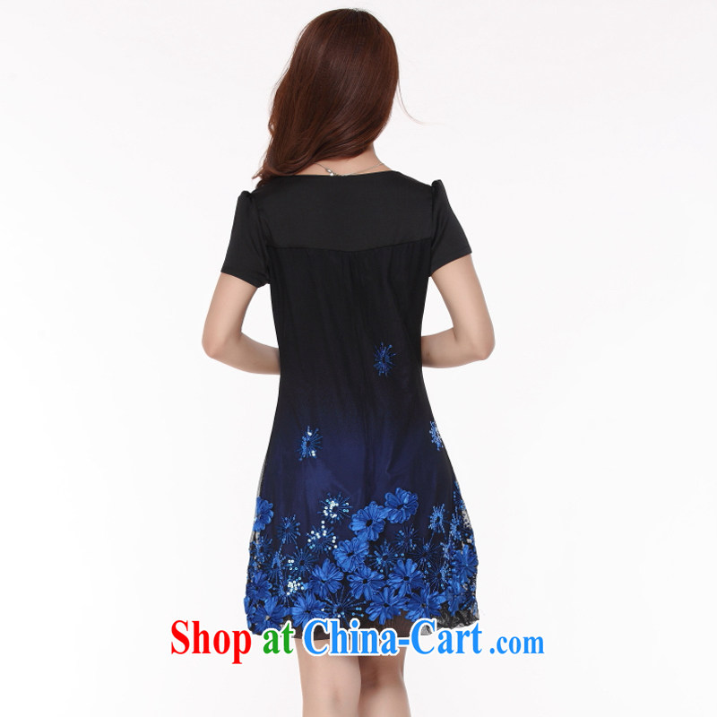 The Code women mm thick summer 2015 new embroidered short sleeves large code dress with her mother on her sister boutique - YY 610,000 blue 4 XL codes, Ying Ying, water, and, on-line shopping