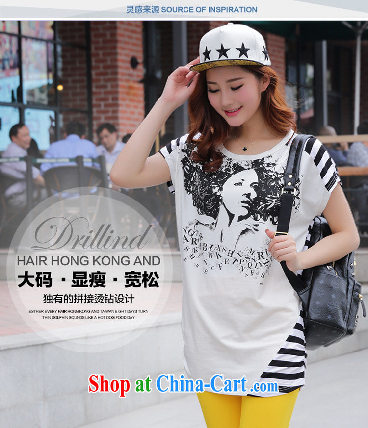 Morning would be 2015 summer new Korea and indeed XL female fat sister 100 a casual hit color picture hot stamp duty drilling stitching streaks T shirt T-shirt blue and white 5 XL pictures, price, brand platters! Elections are good character, the national distribution, so why buy now enjoy more preferential! Health