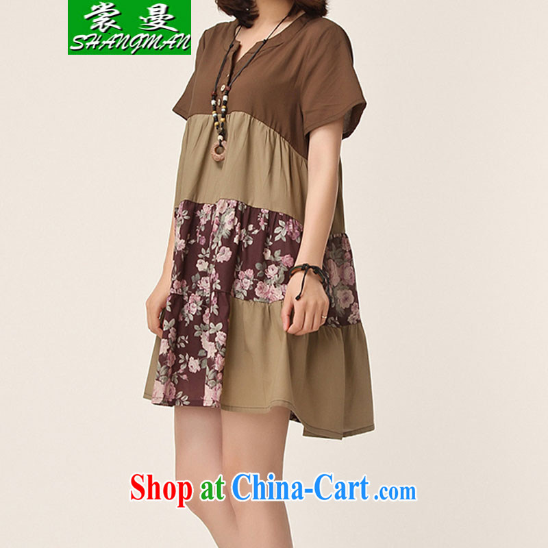 Advisory Committee Cayman 2015 summer, the Korean version of the greater code dress floral thick mm loose stitching short-sleeved dresses brown XXL, advisory committee (SHANGMAN), shopping on the Internet
