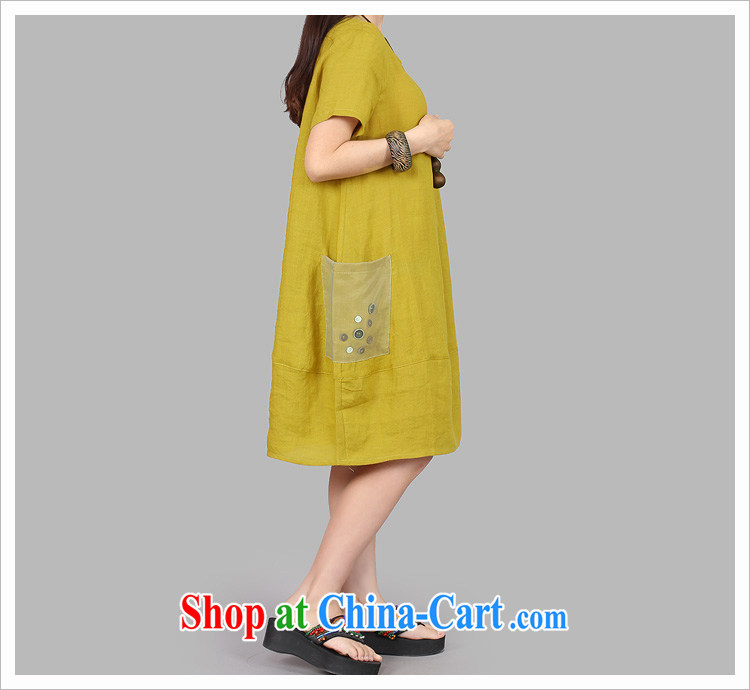 Princess 慕容 thick MM female 2015 Korean lax XL yarn Web coin decorated with large pocket short-sleeved linen cotton dress Kang yellow XL pictures, price, brand platters! Elections are good character, the national distribution, so why buy now enjoy more preferential! Health