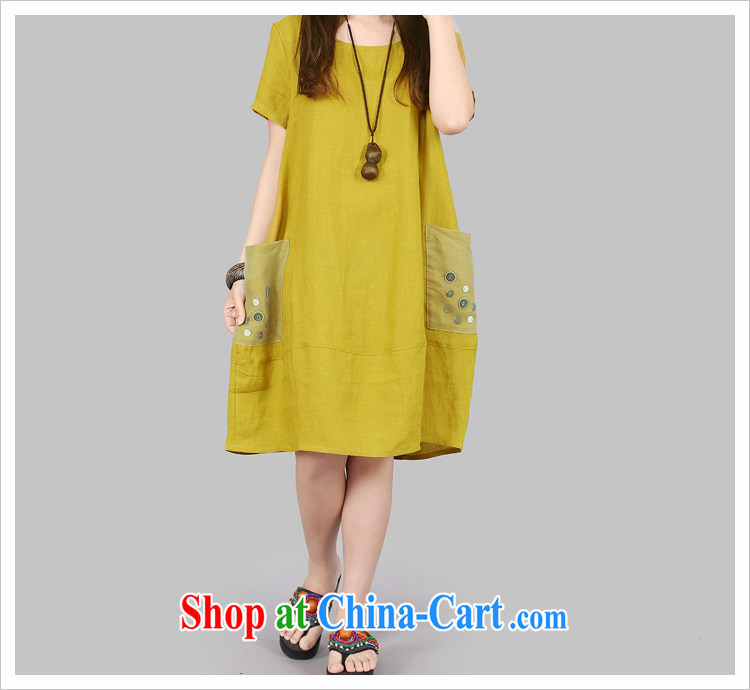Princess 慕容 thick MM female 2015 Korean lax XL yarn Web coin decorated with large pocket short-sleeved linen cotton dress Kang yellow XL pictures, price, brand platters! Elections are good character, the national distribution, so why buy now enjoy more preferential! Health