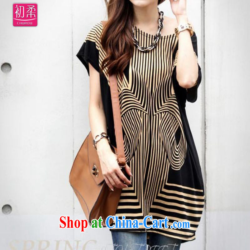 Flexible early summer 2015, Korean version of the greater code female round-collar stamp duty, long loose T shirt black apricot color T-shirt with short sleeves 200 jack to wear Picture Color Code, the initial Sophie (CHUROU), shopping on the Internet