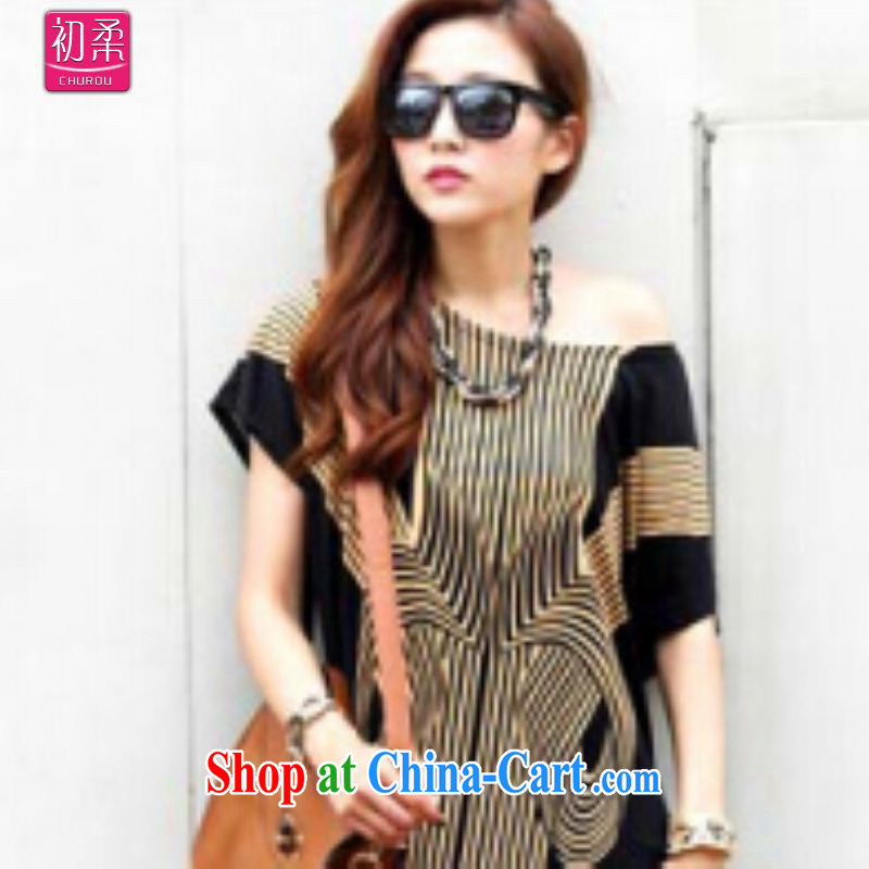 Flexible early summer 2015, Korean version of the greater code female round-collar stamp duty, long loose T shirt black apricot color T-shirt with short sleeves 200 jack to wear Picture Color Code, the initial Sophie (CHUROU), shopping on the Internet
