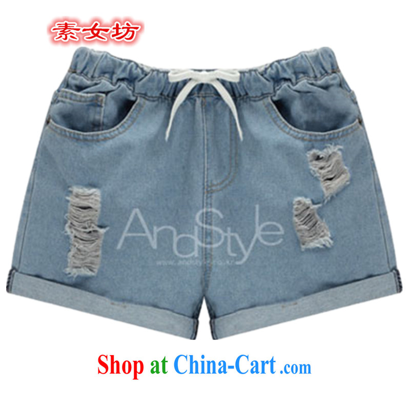 Pixel girl workshop summer 2015 new European and American large code thick MM worn out elastic waist denim shorts girls summer 6107 photo color XXXXXL, female square (SUNVFANG), shopping on the Internet