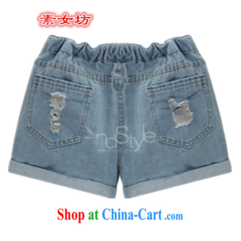 Pixel girl workshop summer 2015 new European and American large code thick MM worn out elastic waist denim shorts girls summer 6107 photo color XXXXXL, female square (SUNVFANG), shopping on the Internet
