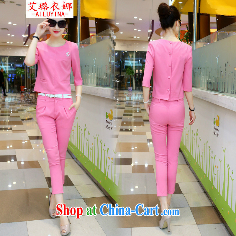 The opportunity of Yi 2015 spring new stylish package female small incense, minimalist beauty two-piece snow woven shirts 100 ground pants pink L