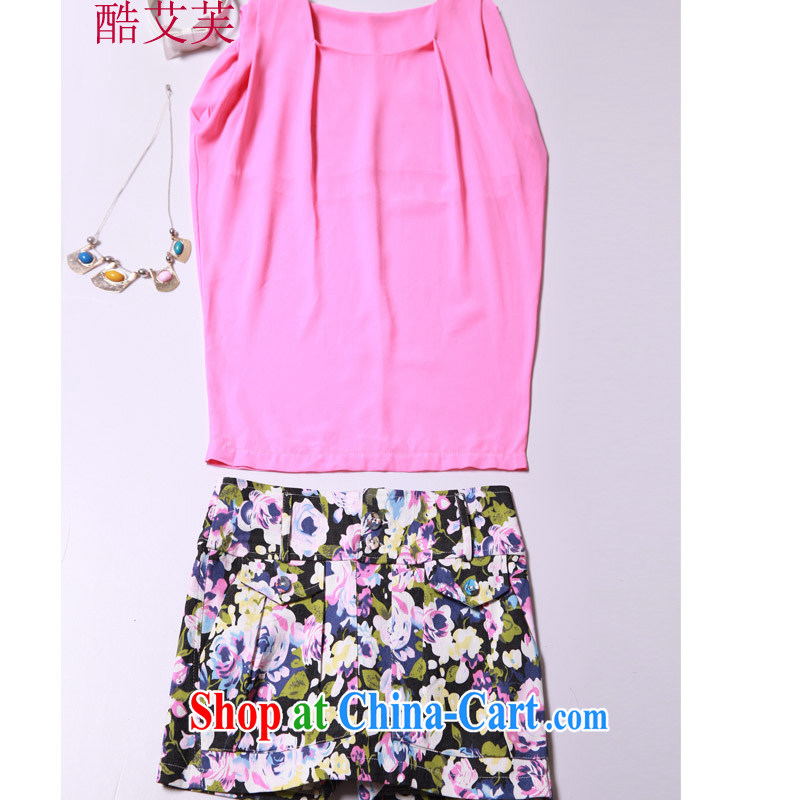 Cool the stock summer 2015 new Korean Beauty graphics thin short-sleeved snow woven shirts sunshine leisure shorts skirt two piece large code dress (with belt) 8528 peach XL, core HIV, and, shopping on the Internet