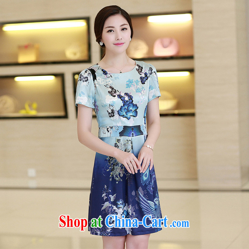 Princess Royal Seal 2015 new high-end big lady larger short-sleeve package and female mulberry silk silk-yi skirt 9915 Phoenix blue XXL, Princess Royal Seal (AUXOGAEA), online shopping
