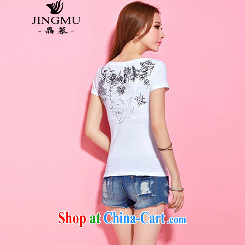 Crystal clear the Bermuda, female Ethnic Wind T pension 2015 summer new hot Stamp Duty Drill girl decoration, short-sleeved T-shirt white XXL, Wafer (JINGMU), online shopping