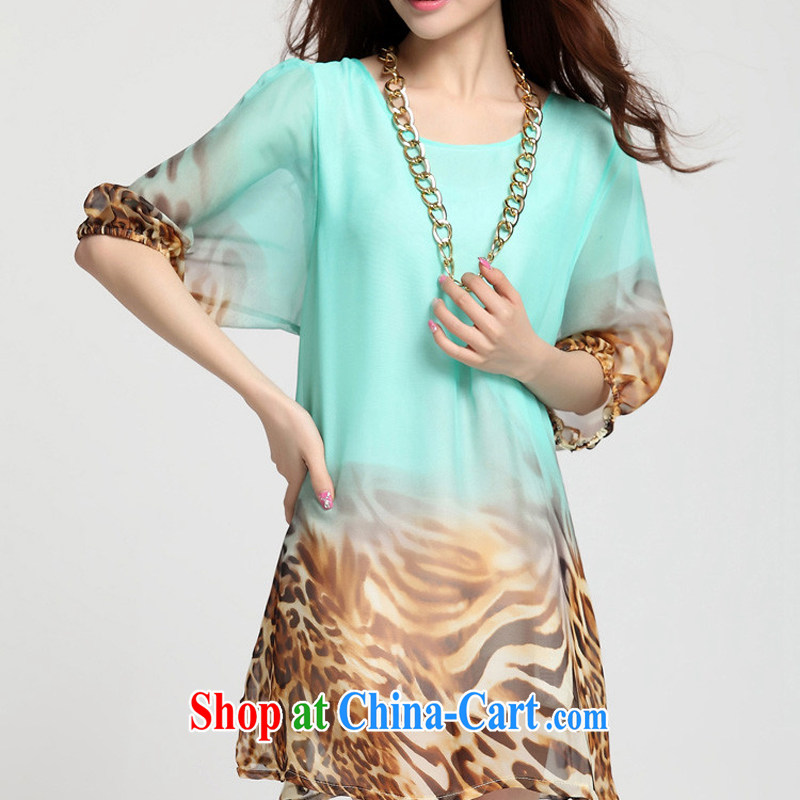 618 to the land is still the Yi 2015 summer new, larger female and FAT and FAT MM Leopard loose short-sleeved snow stamp duty woven dresses 1013 green 4 XL recommendations 190 - 230 jack, land is still the garment, shopping on the Internet