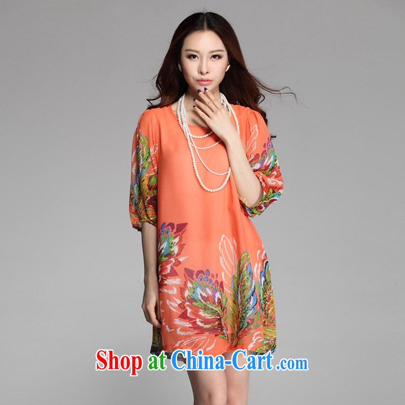 618 to the land is still the Yi 2015 summer new, large, female noble color aura relaxed thick MM graphics thin short-sleeved dresses W 7069 orange 6 XL, land is still the garment, shopping on the Internet