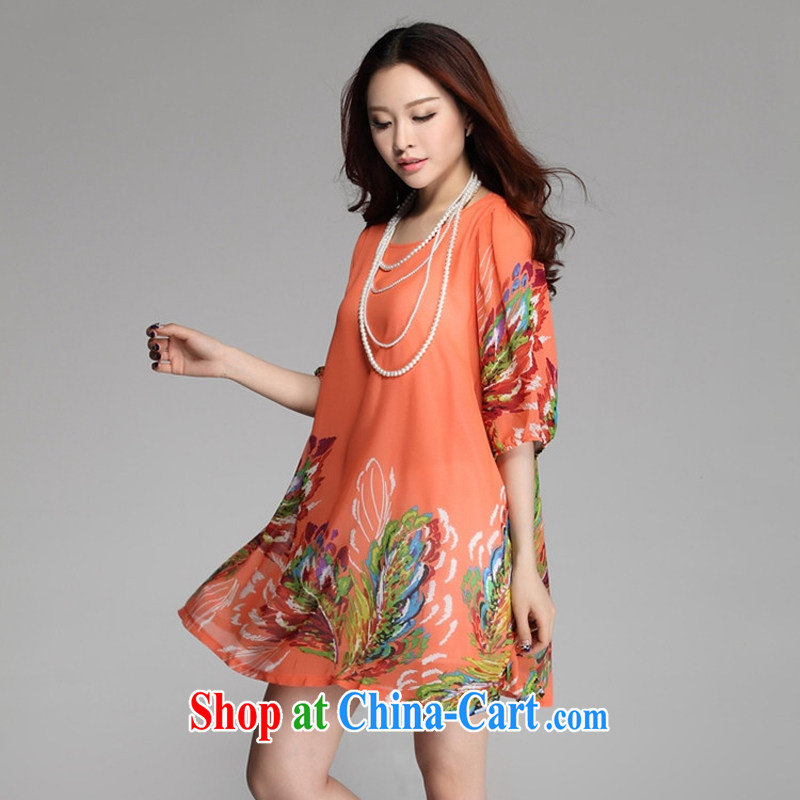 618 to the land is still the Yi 2015 summer new, large, female noble color aura relaxed thick MM graphics thin short-sleeved dresses W 7069 orange 6 XL, land is still the garment, shopping on the Internet