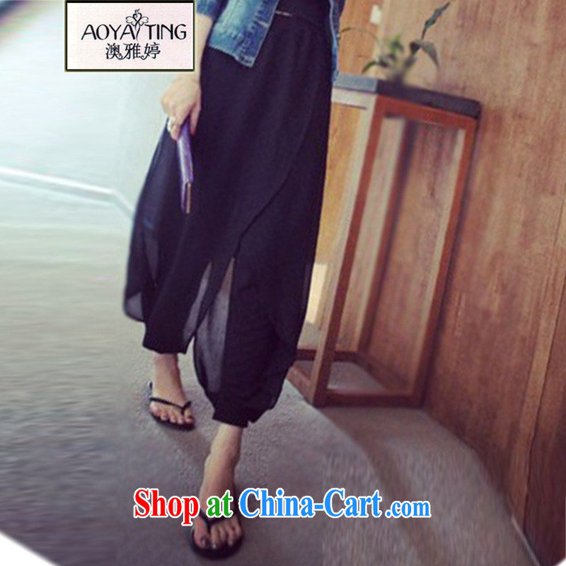 o Ya-ting 2015 New, and indeed increase, female fat MM spring and summer relaxed, snow pants woven Dress Pants 200 Jack female black 62 CM 1 feet 85