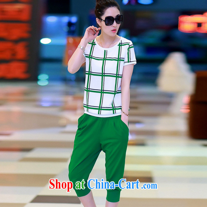 In short, the possible summer 2015 new thick MM larger graphics thin Leisure package and stylish cultivating short-sleeved T pension two-piece female J 764 green 3 XL, in short, would be (Janrelove), online shopping