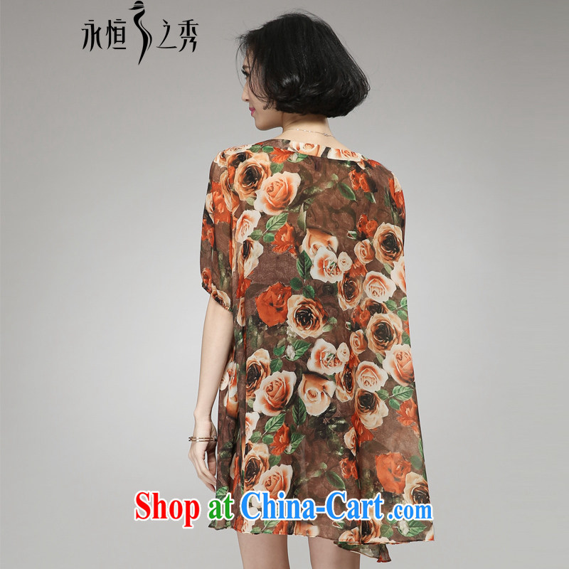 Eternal show the code women summer dresses thick sister fat, video thin 2015 summer new thick mm stylish hot drilling small V collar rose stamp skirt orange XL, eternal, and the show, and shopping on the Internet