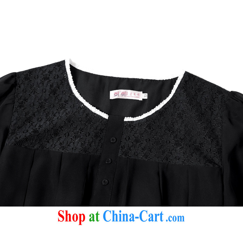Better the European Summer new XL girls thick sister graphics thin lace loose short-sleeved snow woven shirts T-shirt Black Large Number 3 XL, better in Dili (jiadiou), online shopping