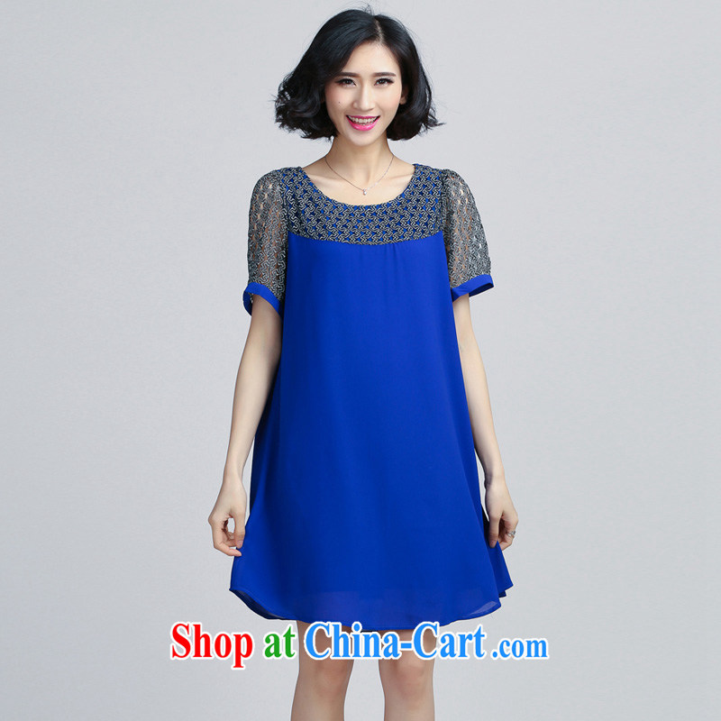 In short, people would be summer 2015 new, the United States and Europe, women's clothing loose video thin lace stitching snow-woven dresses female J 767 blue 4 XL, in short, would be (Janrelove), online shopping
