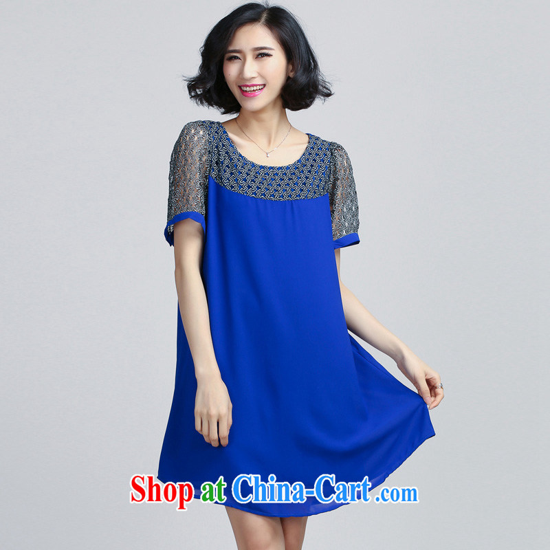 In short, people would be summer 2015 new, the United States and Europe, women's clothing loose video thin lace stitching snow-woven dresses female J 767 blue 4 XL, in short, would be (Janrelove), online shopping